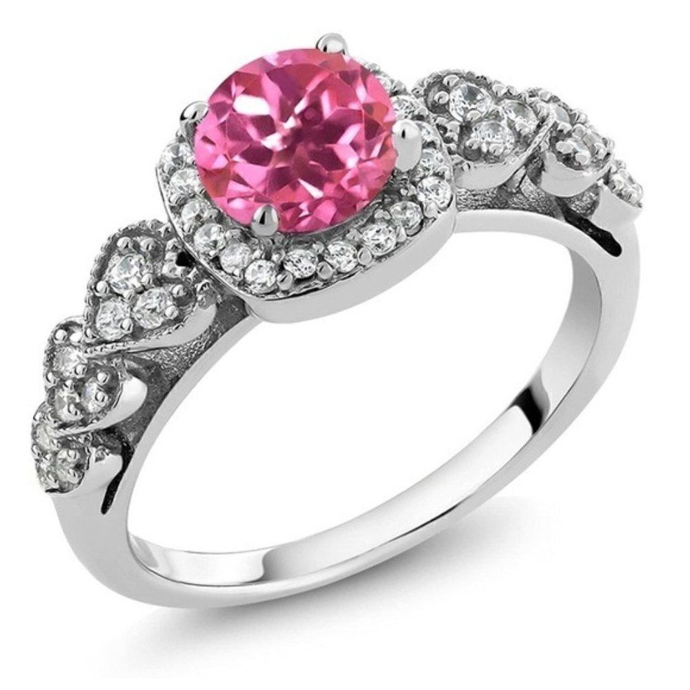 .925 Sterling Silver with Pink Mystic Topaz and Diamond Cubic Zirconia Ring
